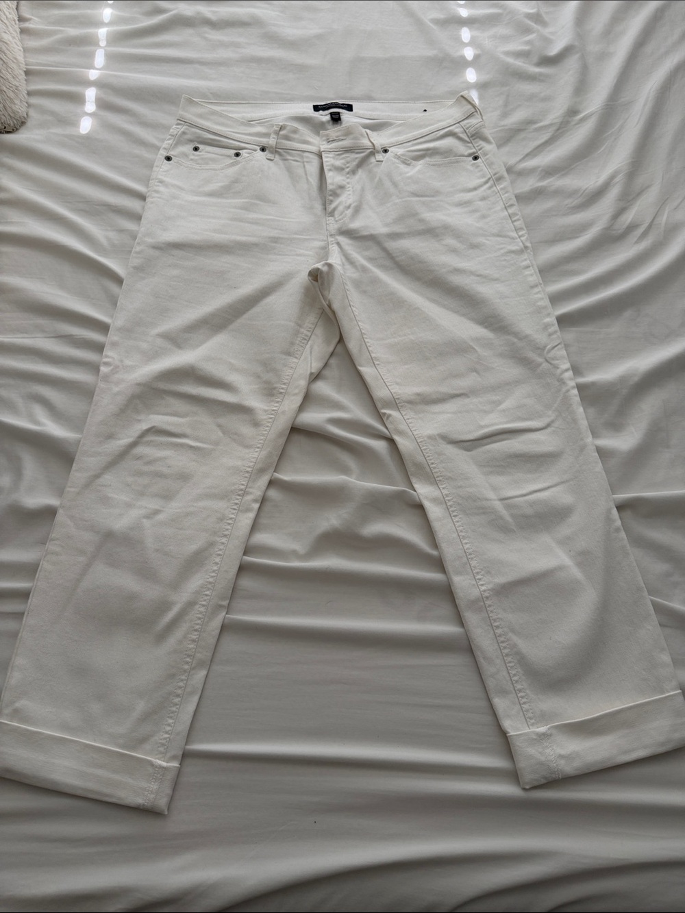 Banana Republic White Straight-Leg Jeans with Cuffed Hem